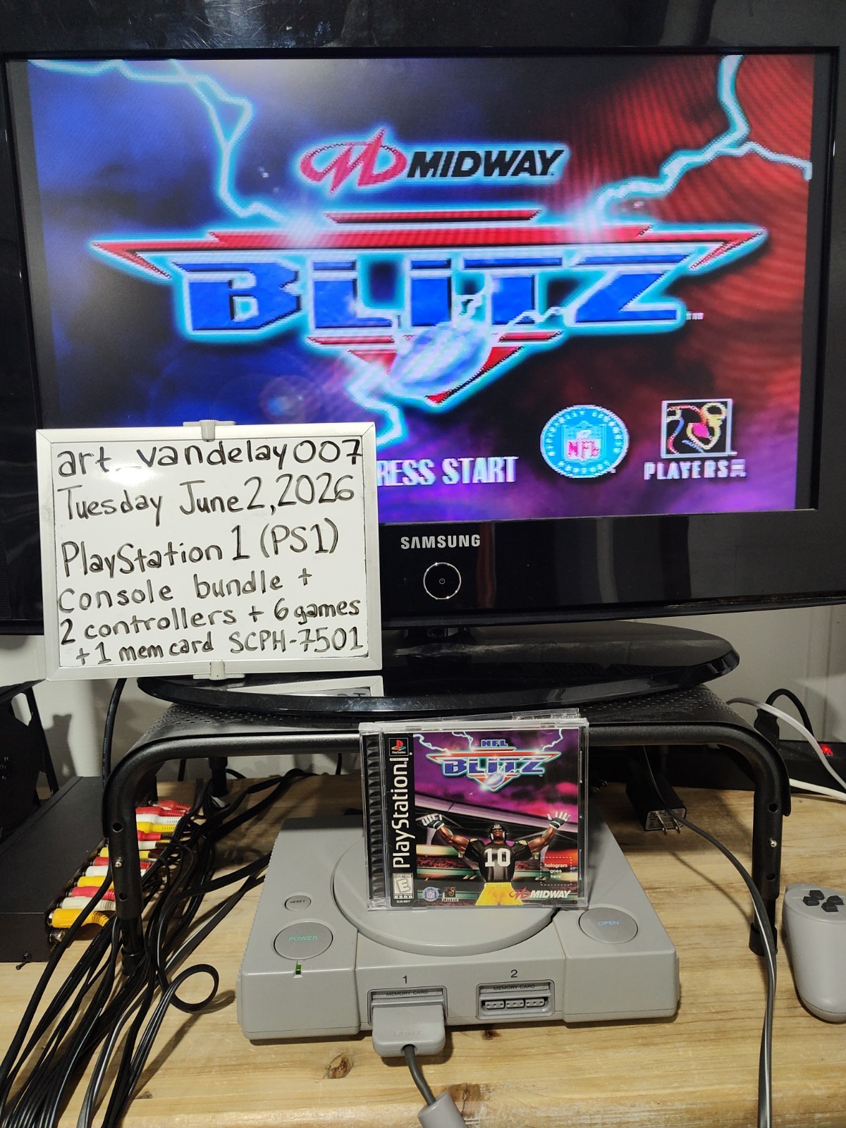 Sony PlayStation 1 PS1 Bundle + 2 Controllers + 6 Games + Mem Card* VGC* Tested!