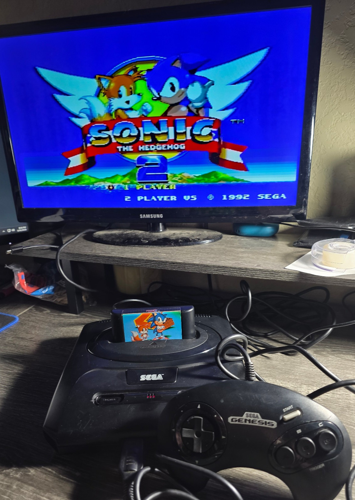 Sega Genesis Model 2 Console System MK-1631 W/ Controller, Cords & Sonic 2 Game
