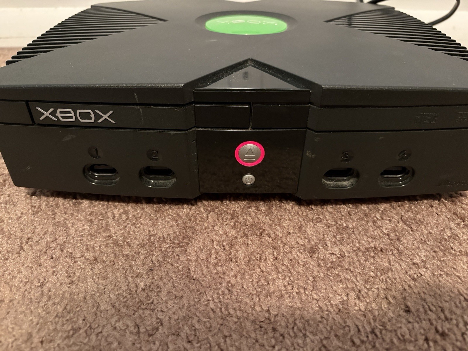 Original Xbox With 4 Controllers And DVD Remote. Red Ring. For Parts. Not Tested
