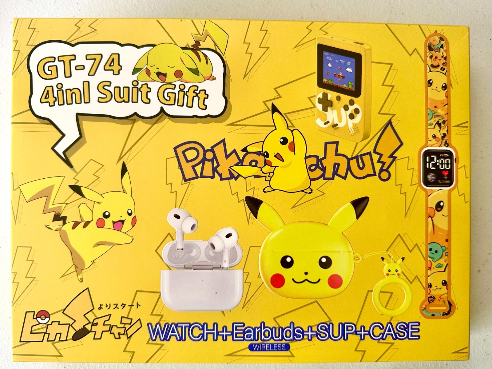 Pikachu GT-74 4in1 Game, Earbuds + Case, Smart Watch Kit