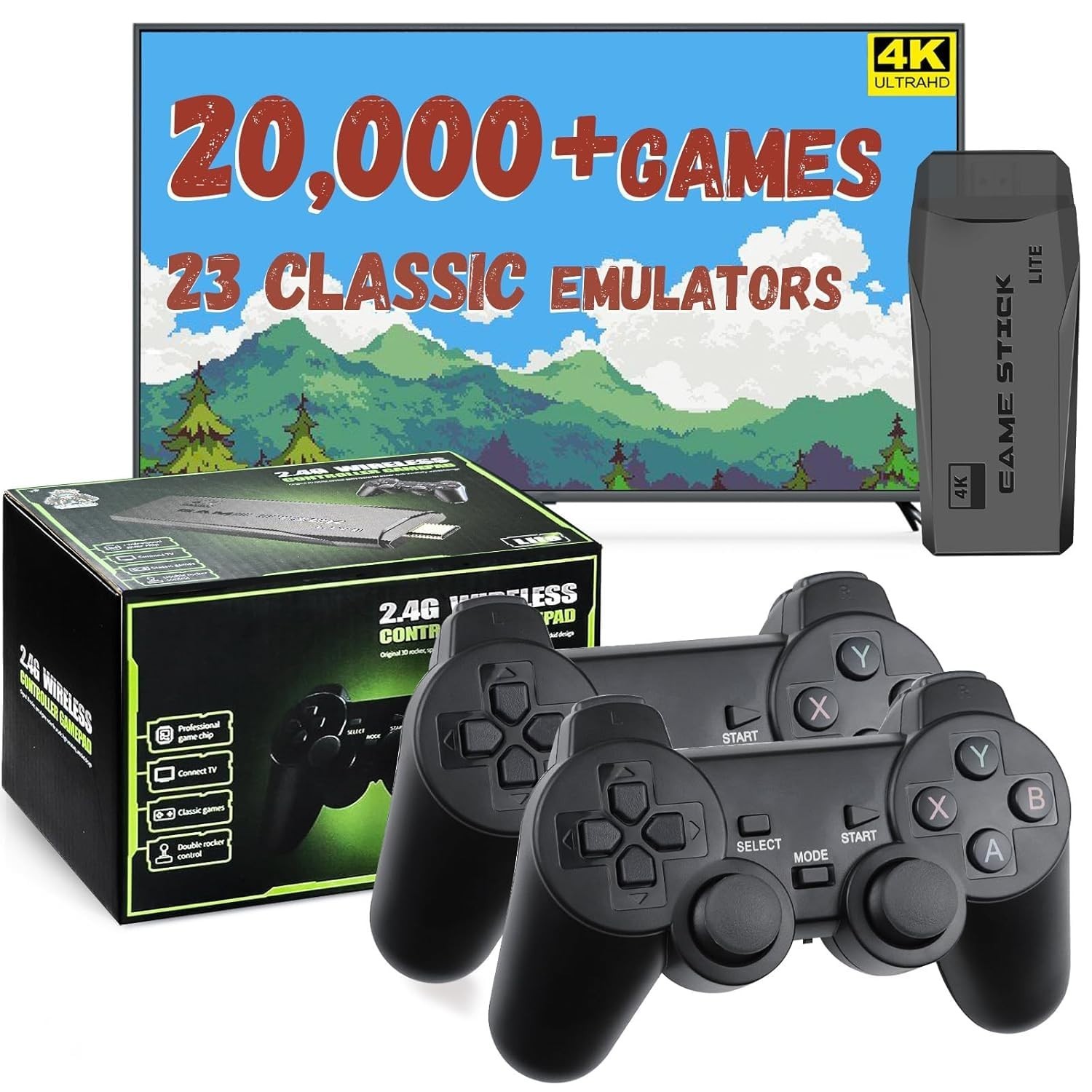 Retro Gaming Console with 20,000+ Classic Games, 23 Emulators, Dual Wireless Con