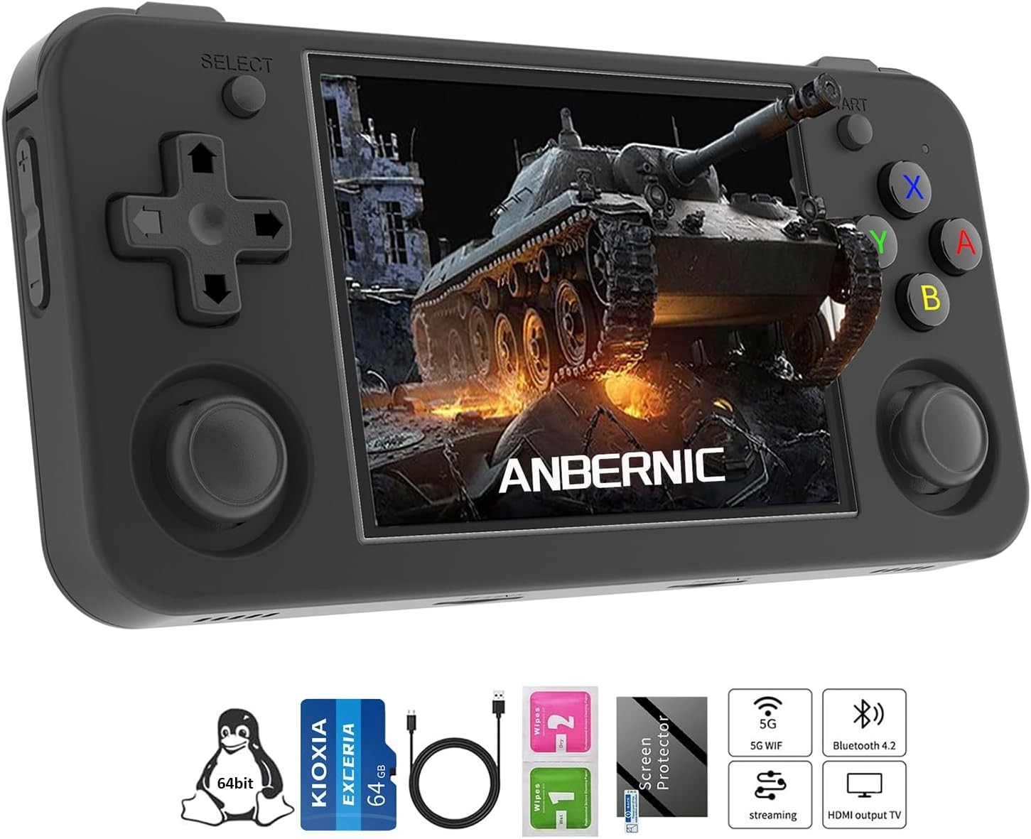 RG35XX HRetro Handheld Game Console 3.5″ IPS 64G TF 3300mAh Linux Black Emulator