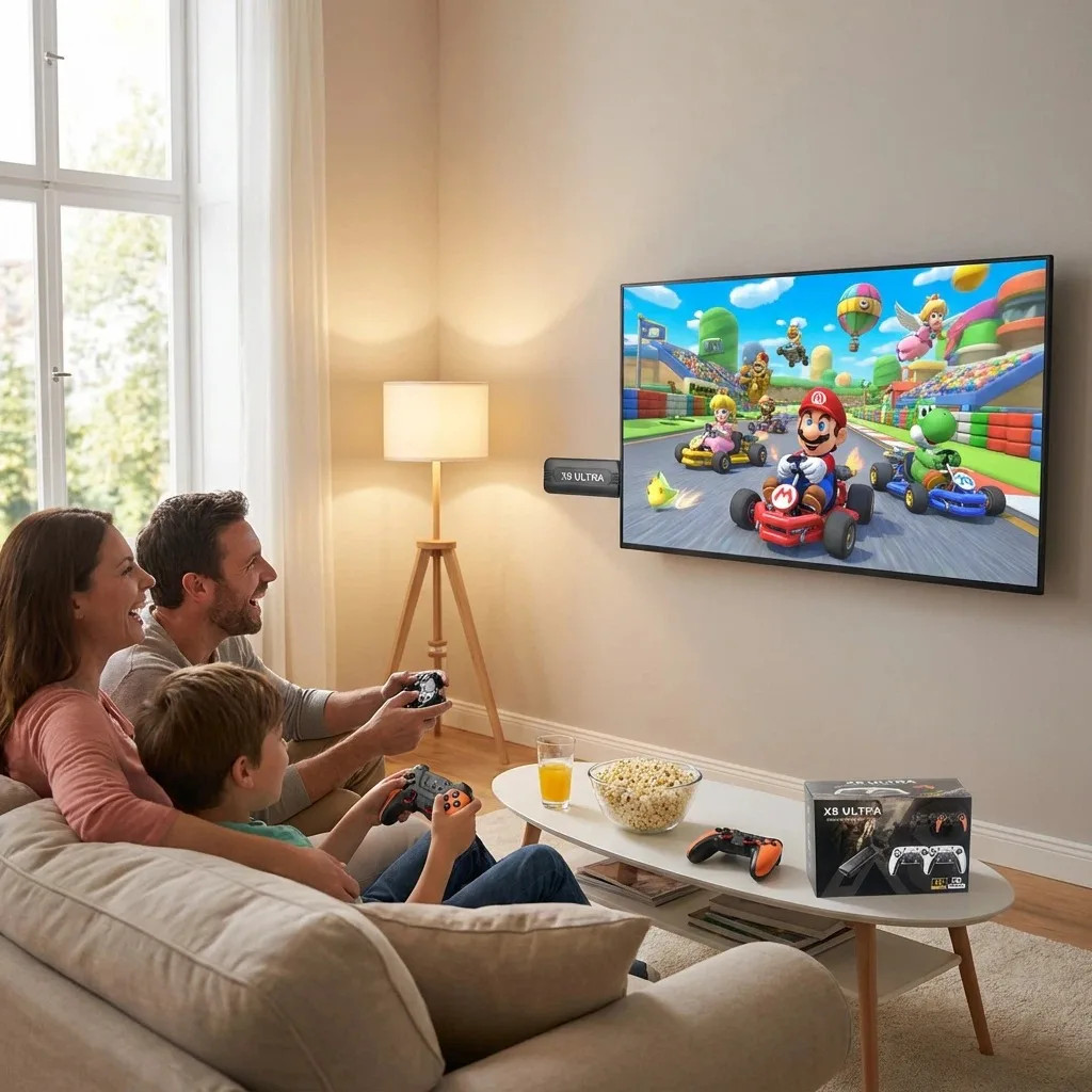 The X8 ULTRA retro video game console comes pre-installed with 50,000 games and