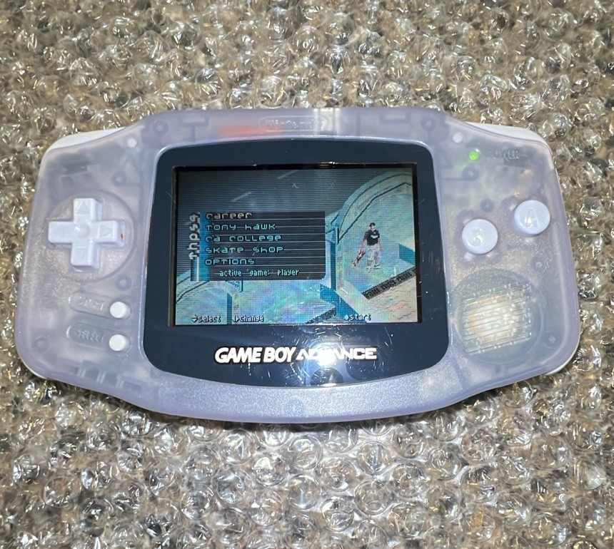 Nintendo Game Boy Advance Clear Glacier AGB-001 W/Link Cable, 6 Games Works