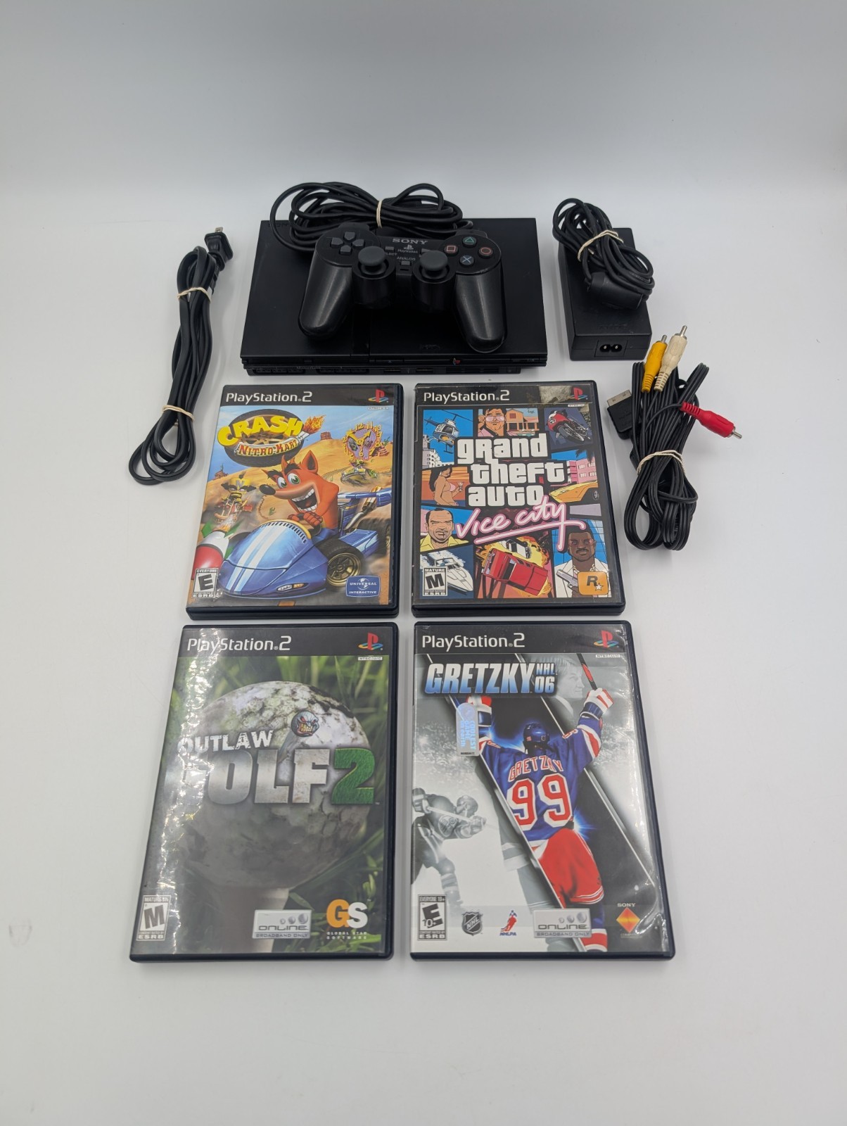 Sony PlayStation 2 PS2 Slim Console Bundle SCPH-70012 w/ 4 Games, Memory Card