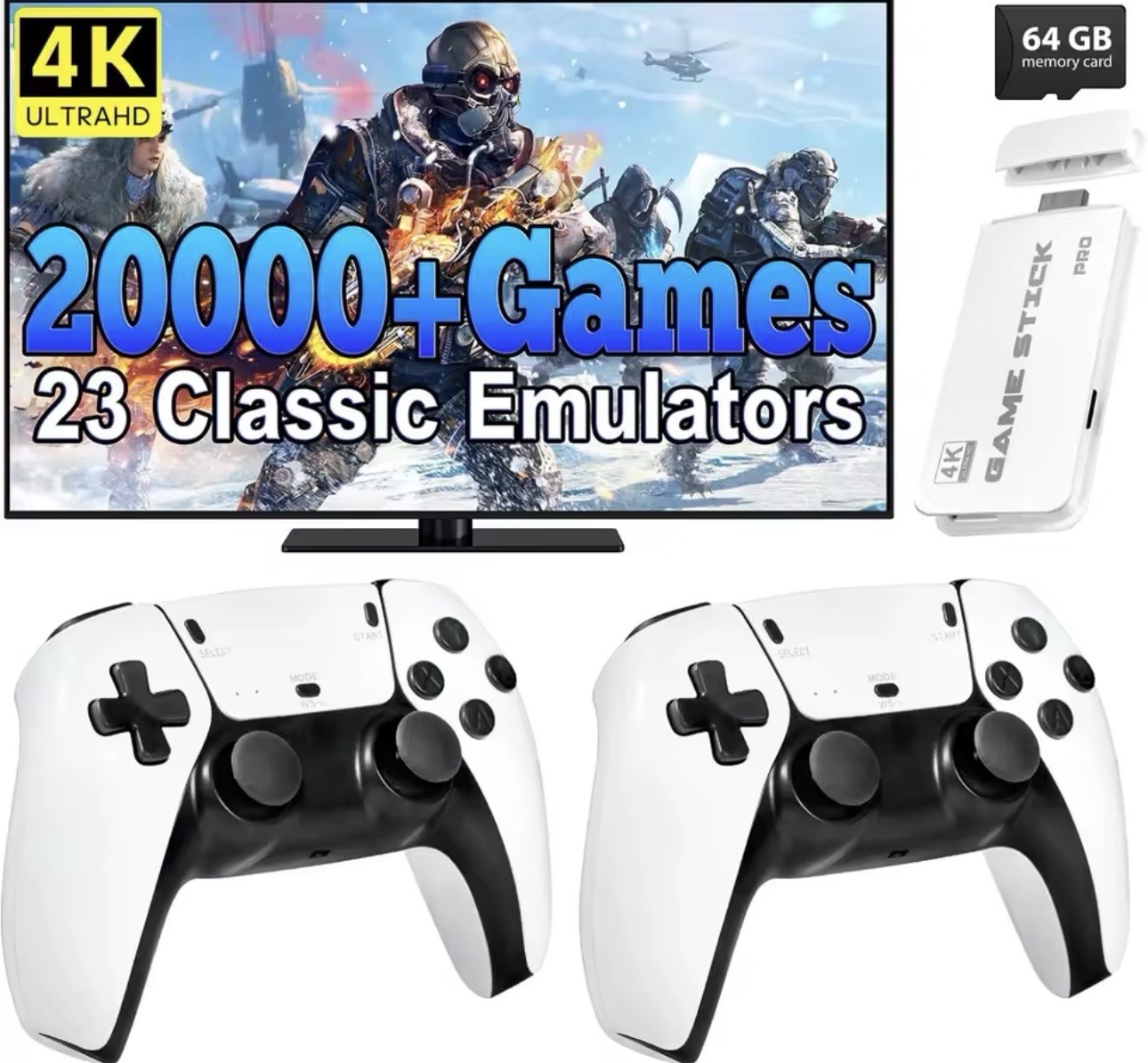 New Retro Console Stick Built-in 23 Emulators 30k Games 2 Wireless Controllers