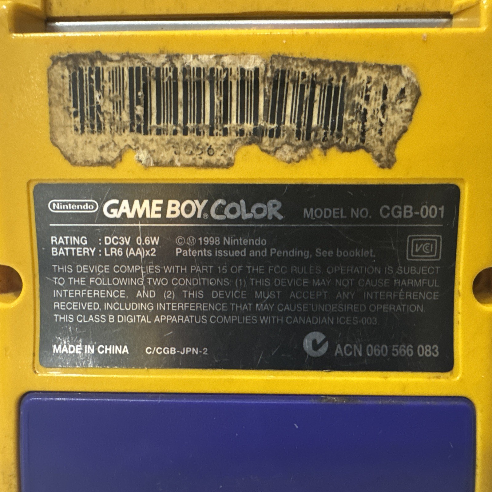 Nintendo Game Boy Color Console CGB-001 Dandelion Yellow Tested Works 1998 Read