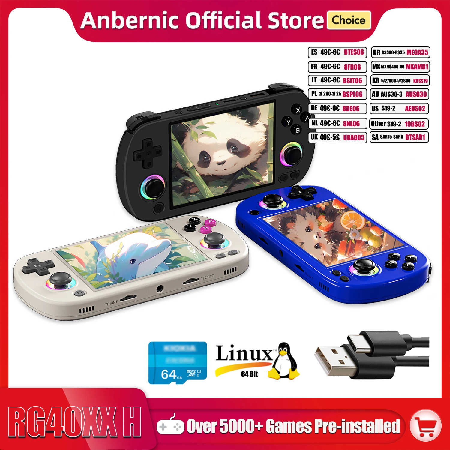 RG40XX H Handheld Game Console 4.0-In 640*480 IPS Screen 3200Mah 64 Bit System w