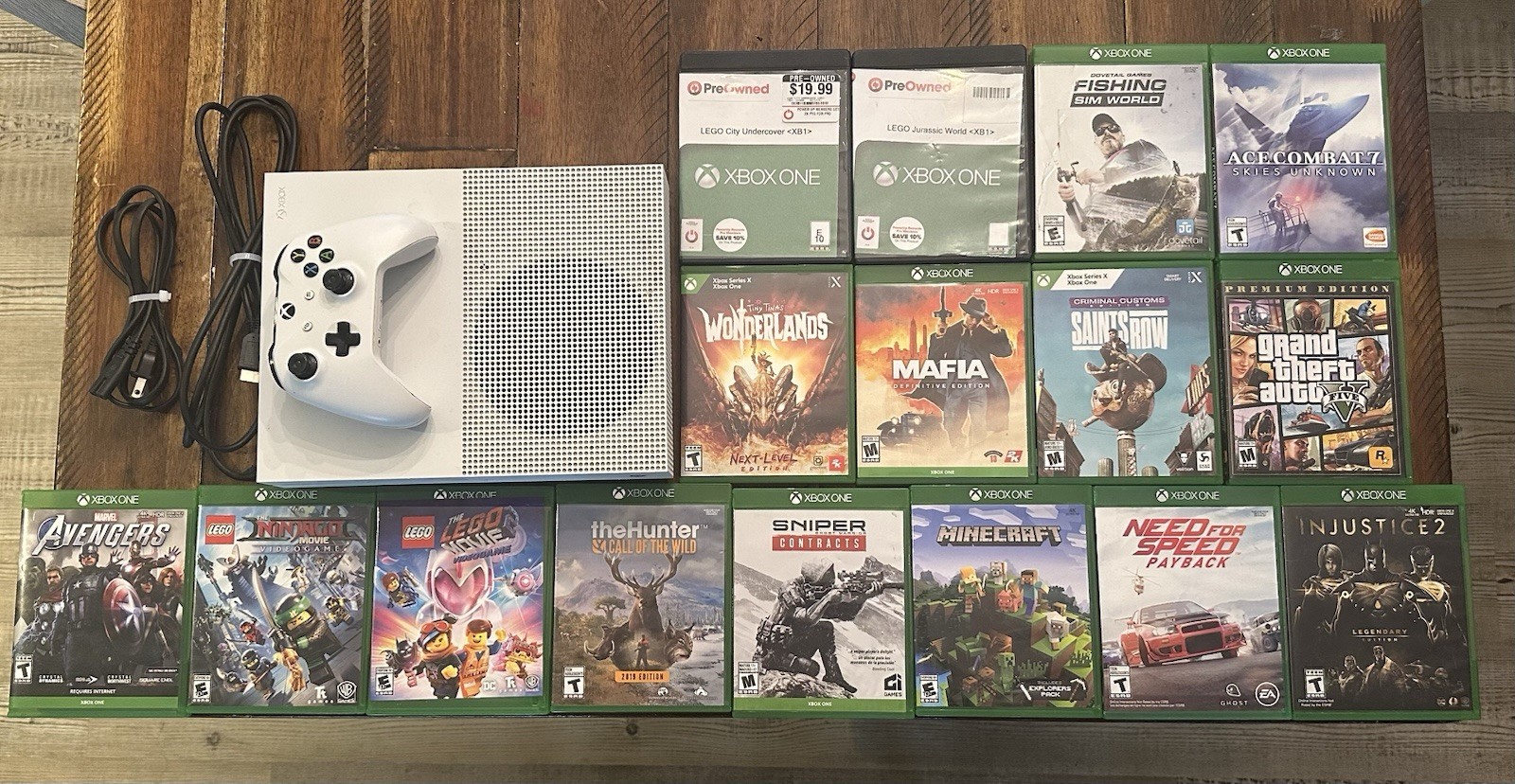 Xbox One S 1TB Bundle W/ Controller Power Cable HDMI + 16Games Tested Works