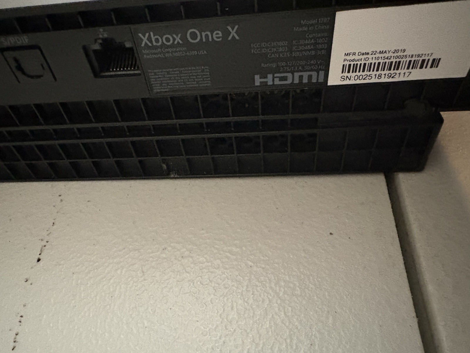 Microsoft Xbox One X 1787 Home Console HDMI Ethernet USB-A S/PDIF Black 2019