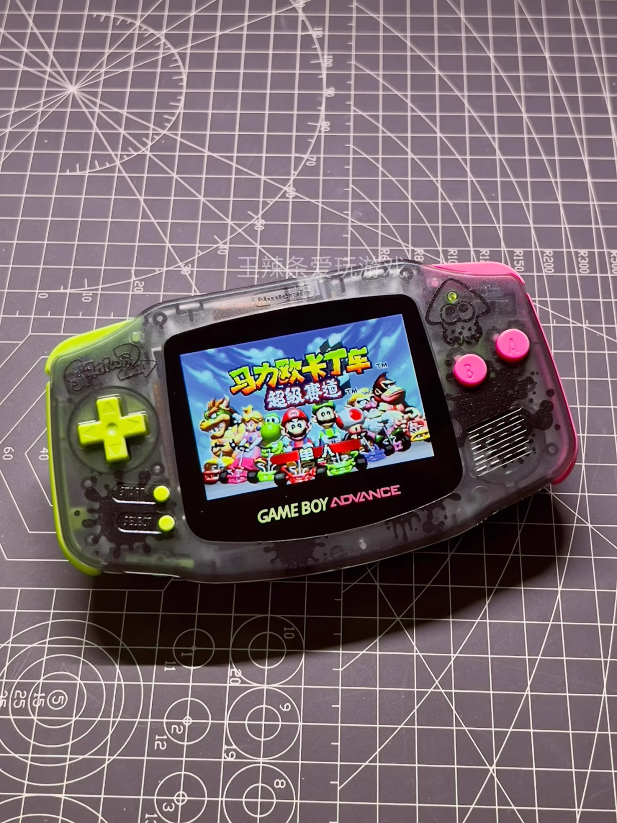 Game Boy Advance GBA Splatoon Clear Black Console with iPS Backlit LCD MOD