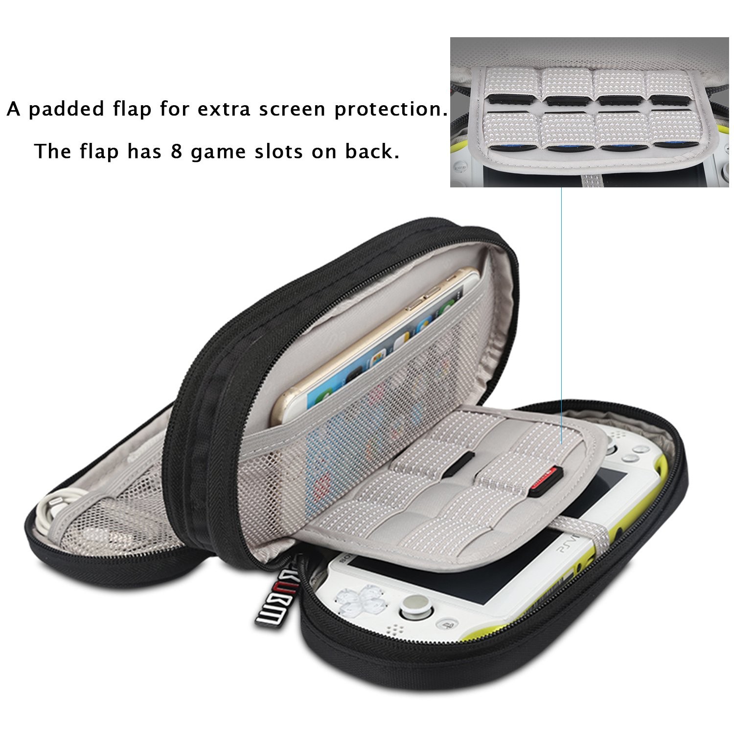 BUBM Double Compartment Storage Case Compatible with PS Vita Medium, black