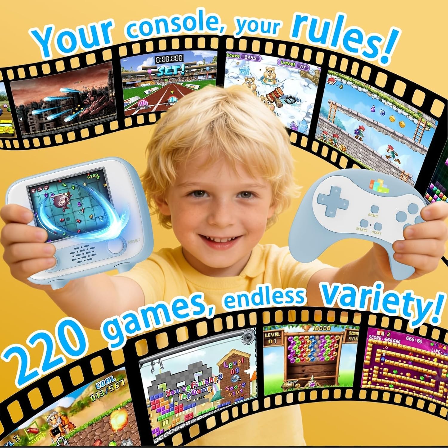 2.8” Portable Handheld Game Console – Play 220 Built-in Retro Games Anytime