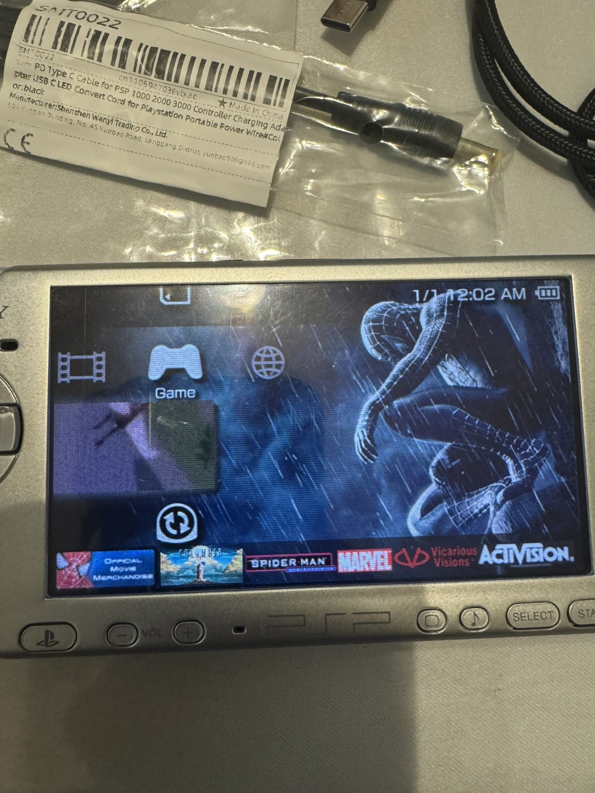 Sony PSP 3001 Silver Platinum System New battery with 2movies and 2games bundle