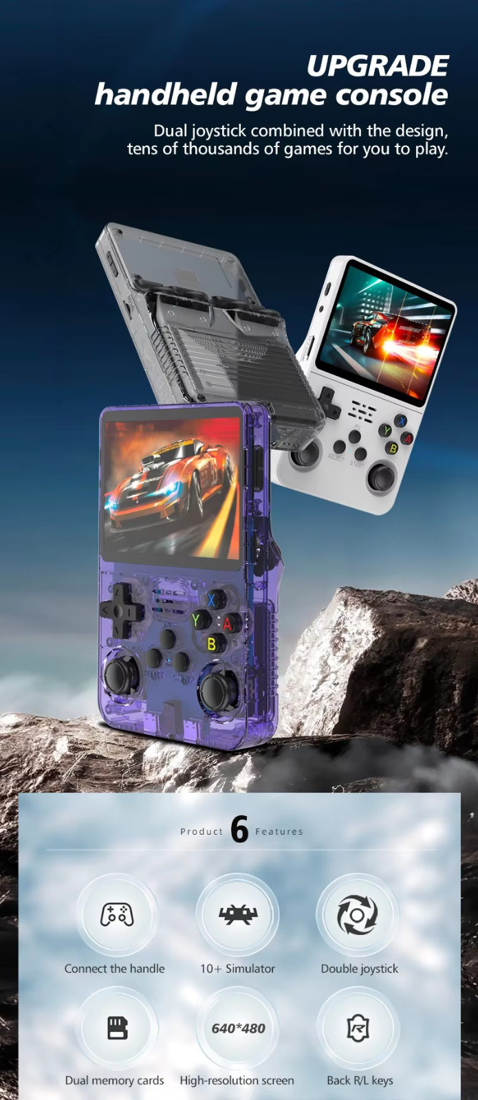 Gray R36S Retro Handheld Video Game Console Linux System 3.5 Inch IPS Screen New