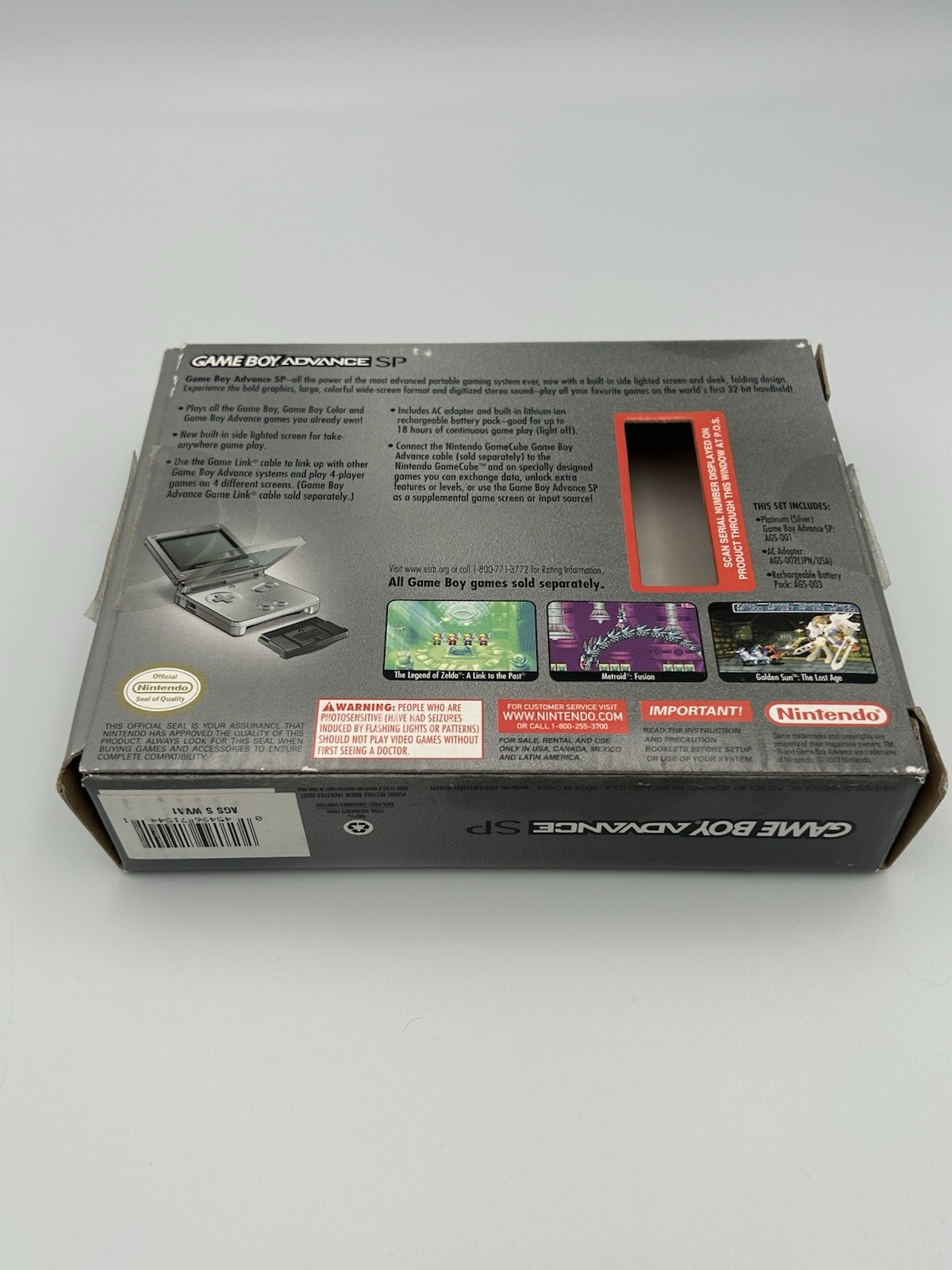 Nintendo Game Boy Advance SP AGS-001 Platinum CIB Clean – Tested And Working