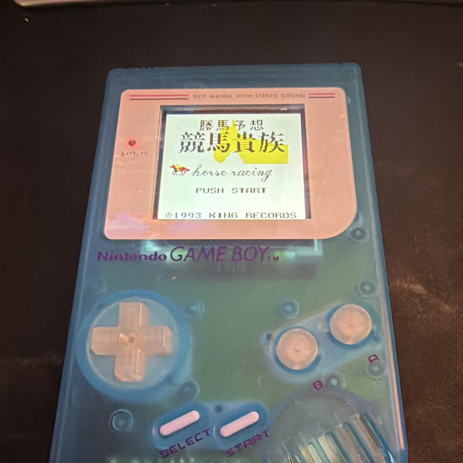 Nintendo Game Boy DMG-01 Clear Blue Handheld Stereo Sound w/ Case & Game *WORKS*