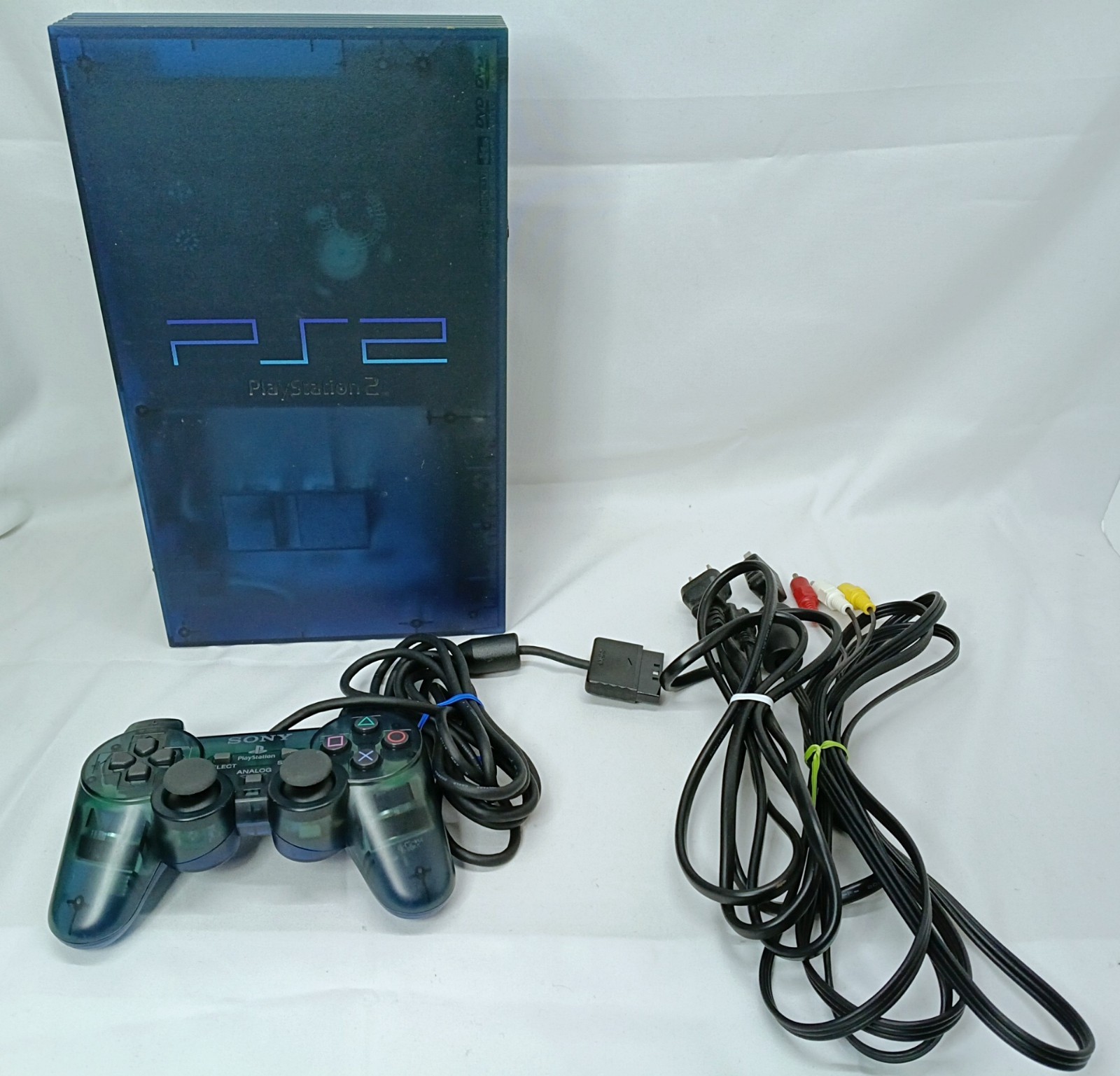 PS2 Ocean Blue Console Controller set Playstation2 NTSC-J Japan Tested