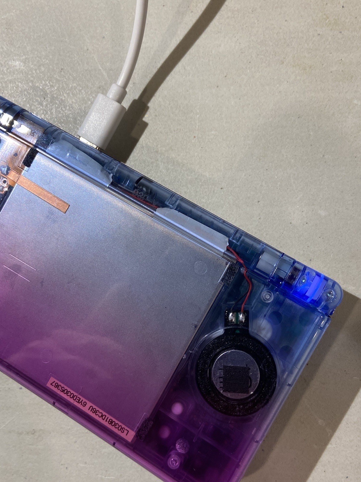 Nintendo DS Lite Transparent USB-C Blue/Purple/White Ultraviolet LED Handheld #9