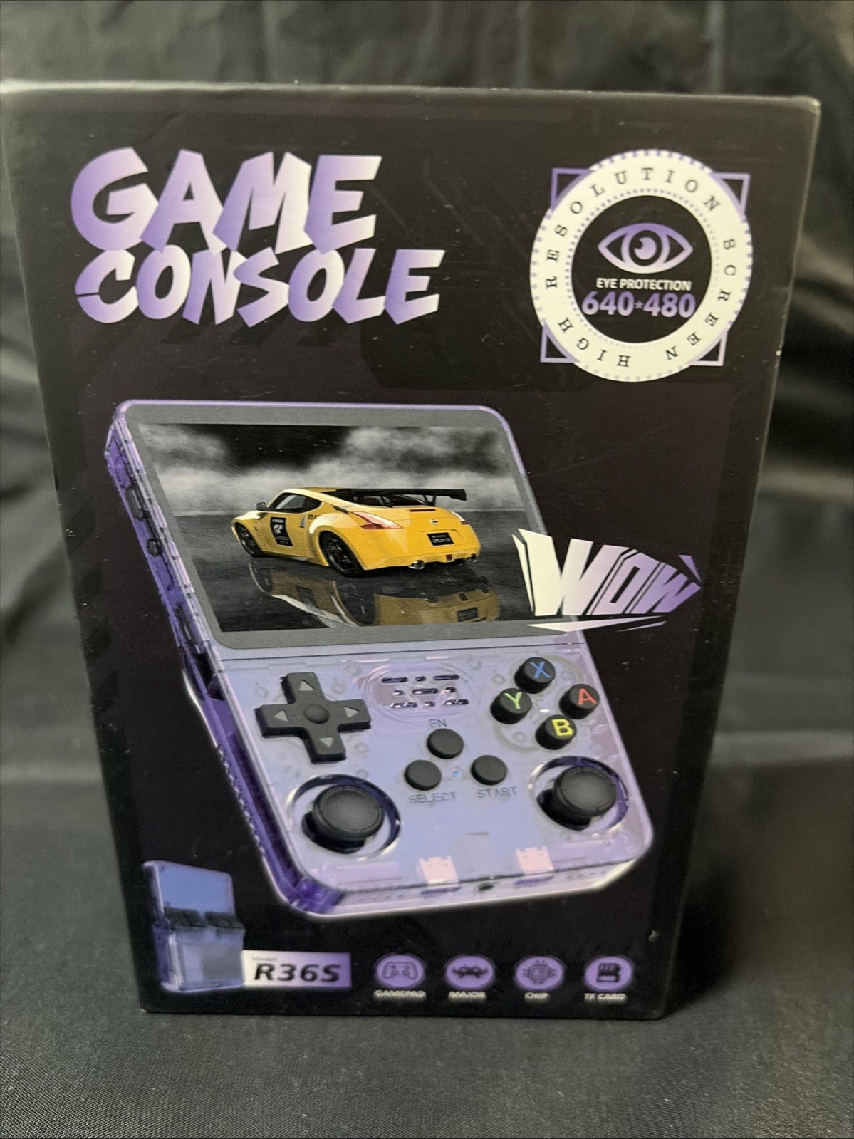 NEW!! R36S Handheld Game Console Purple 3.5″ Retro Gaming 64GB SD ArkOS