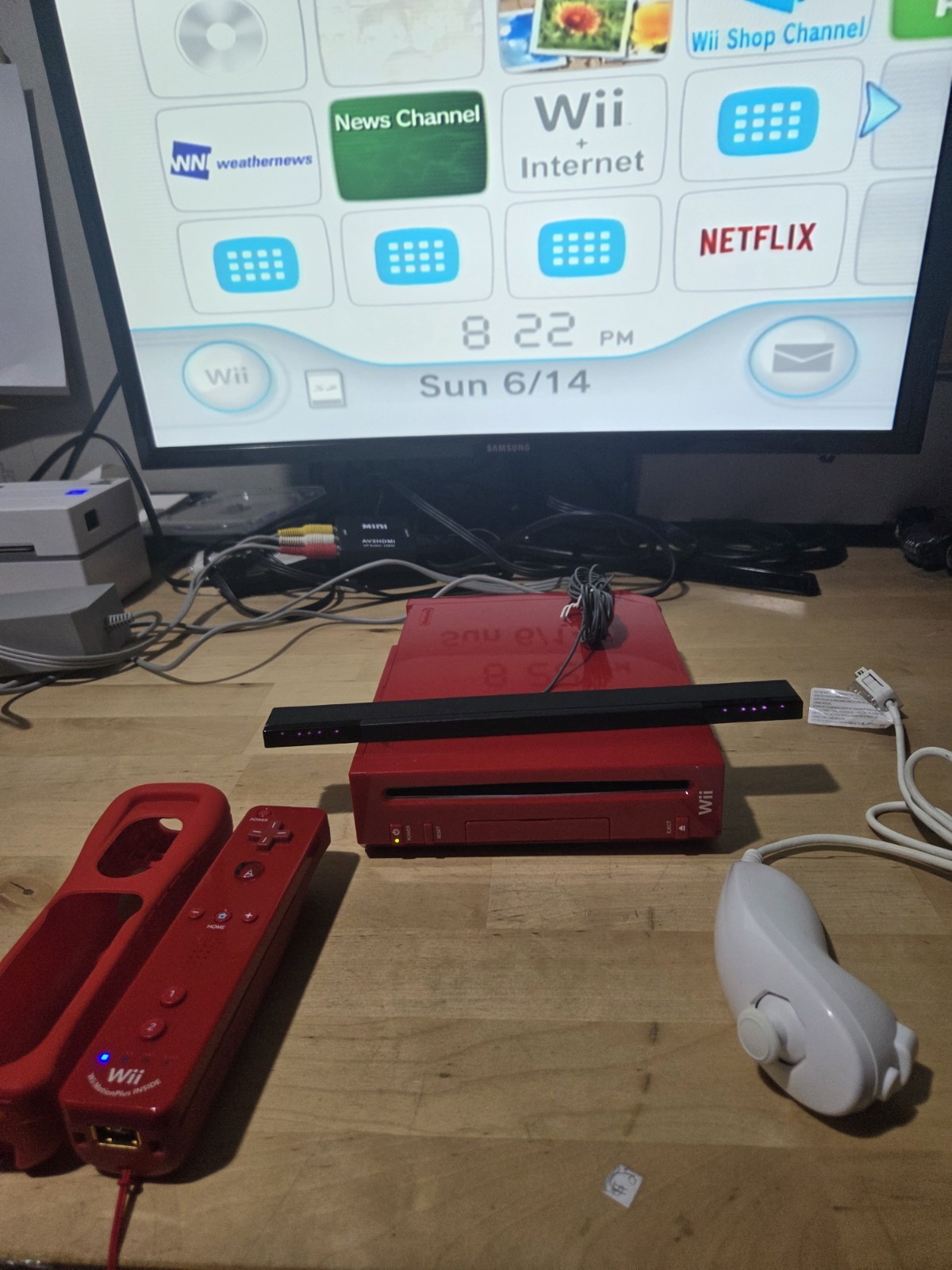 Nintendo Wii Red Console Super Mario With All Cables Tested Motion Controller