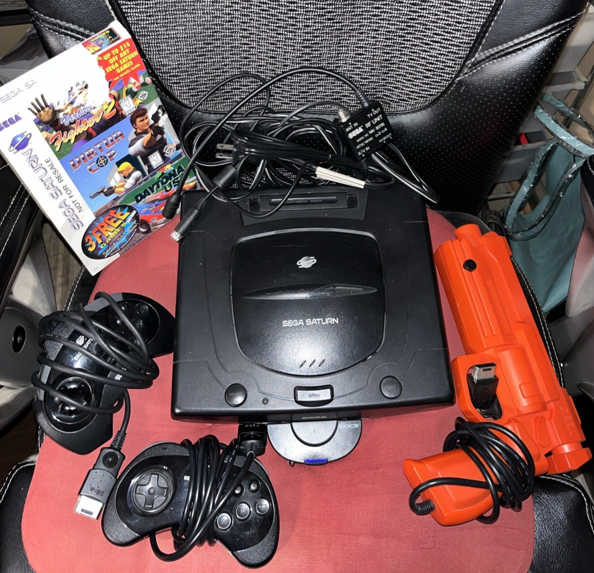 Sega Saturn MK-80000A, Controller, Not For Resale Games & Arcade Gun – TESTED