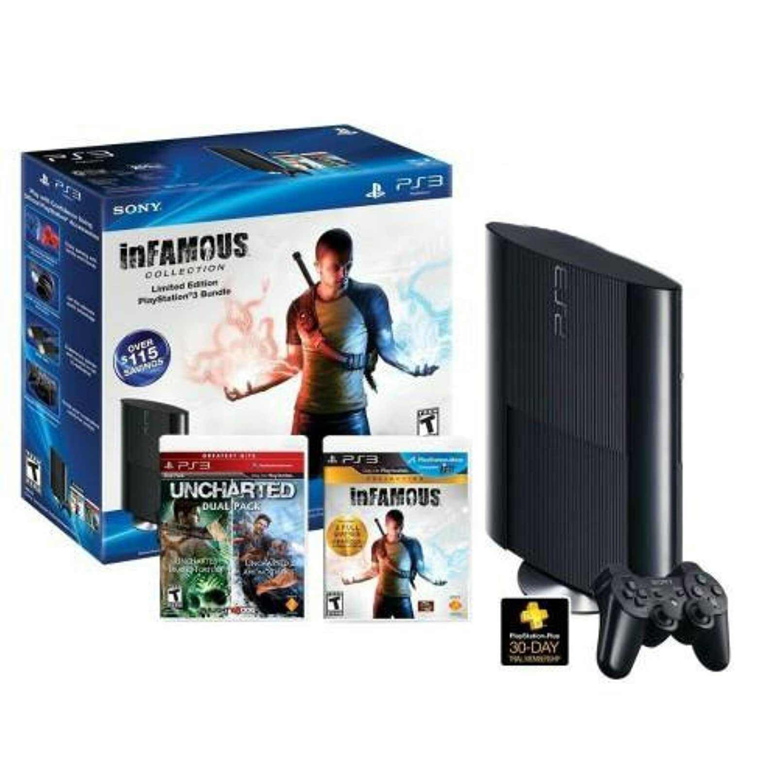 PlayStation 3 Bundle W/ 250GB Console Extra Controller Uncharted Infamous 2Z