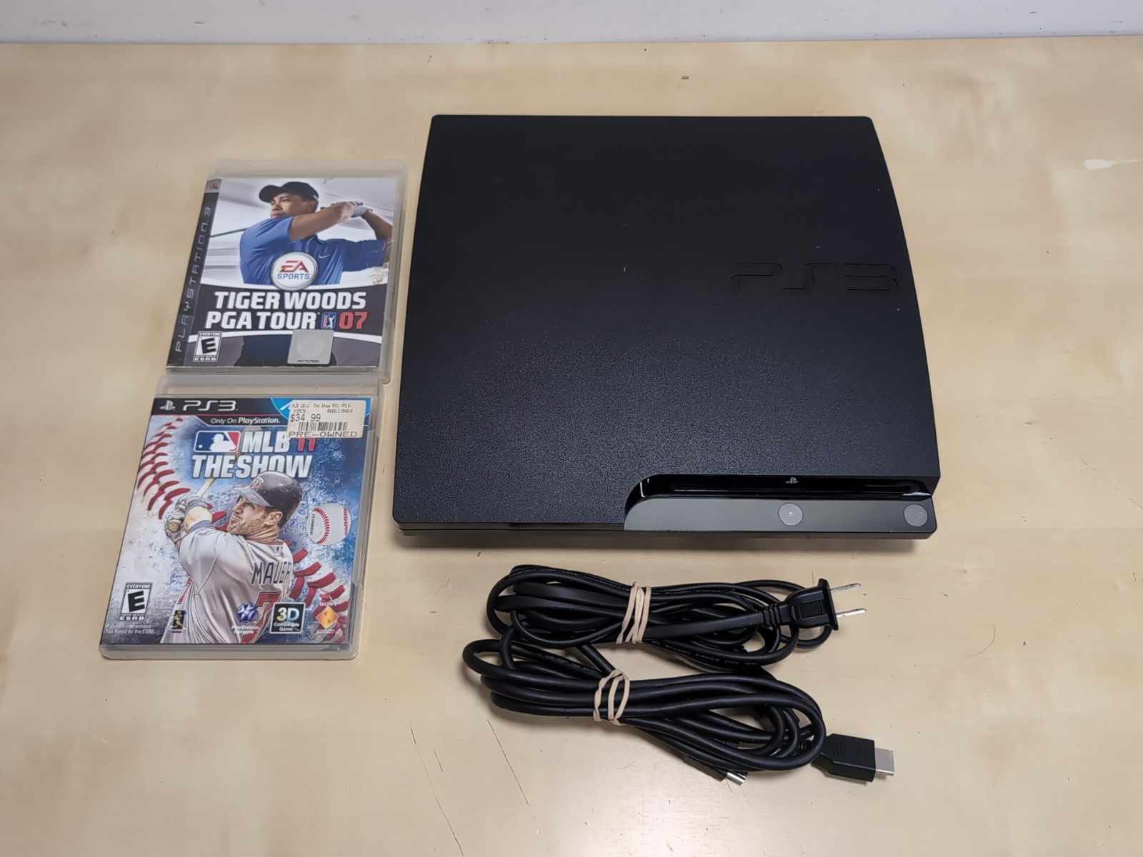 Sony PlayStation 3 – Slim 120GB Black Console System + 2 Games + Cables No Cont