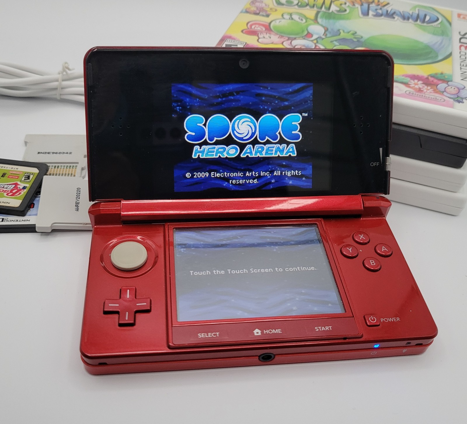 Nintendo 3DS Red Bundle with (10) Games Charger Tested Mario Pokemon Yoshi