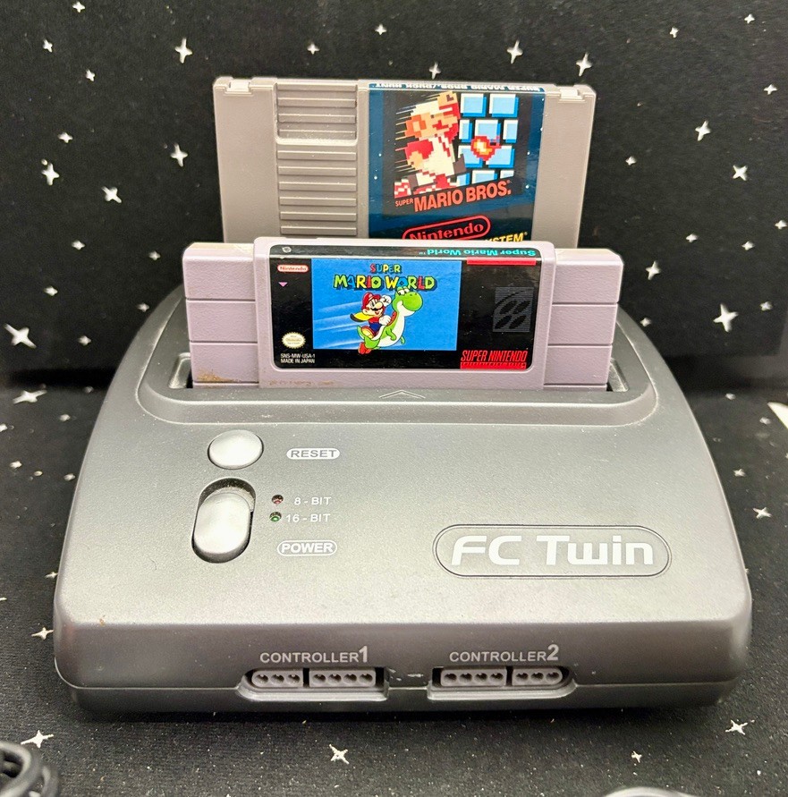 VTG FC Twin Console W/2 Controllers Plays NES & SNES 2 Games No Power Cord