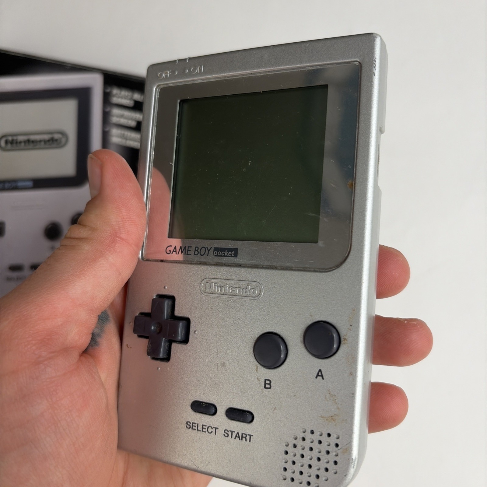Parts Repair Nintendo Game Boy Pocket Silver Handheld MGB-001 Complete Box CIB