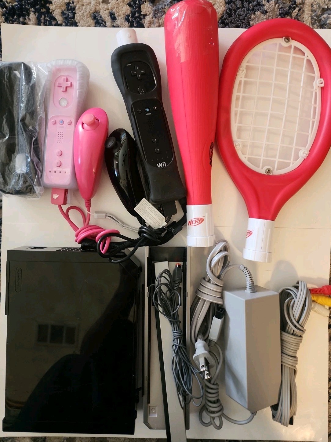 Black Nintendo Wii RVL-001 Motion Plus Console 2 Controllers Cables Mount Works!