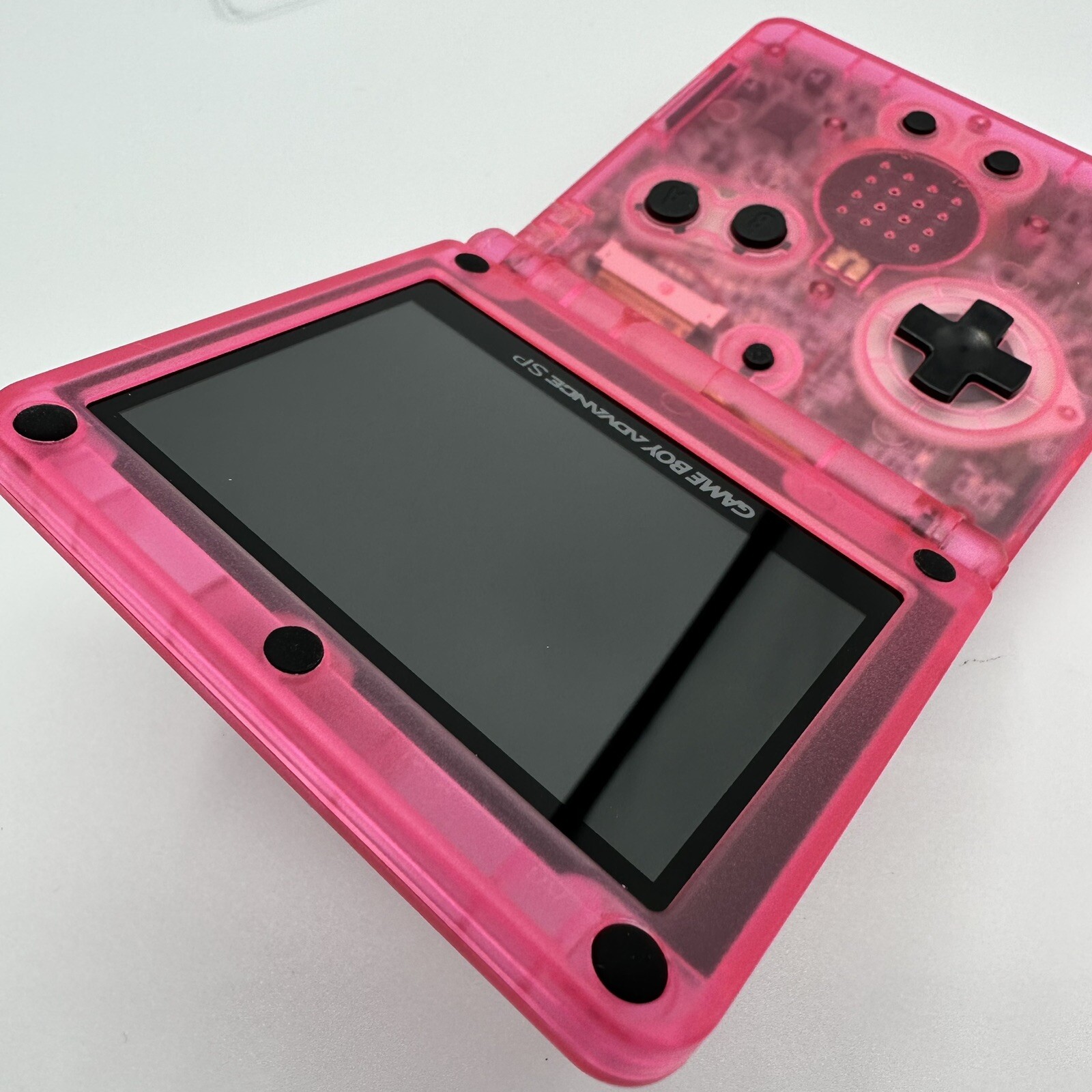 Gameboy Advance SP AGS-001 or IPS Neon Pink Glow *Glass Lens & New Battery*