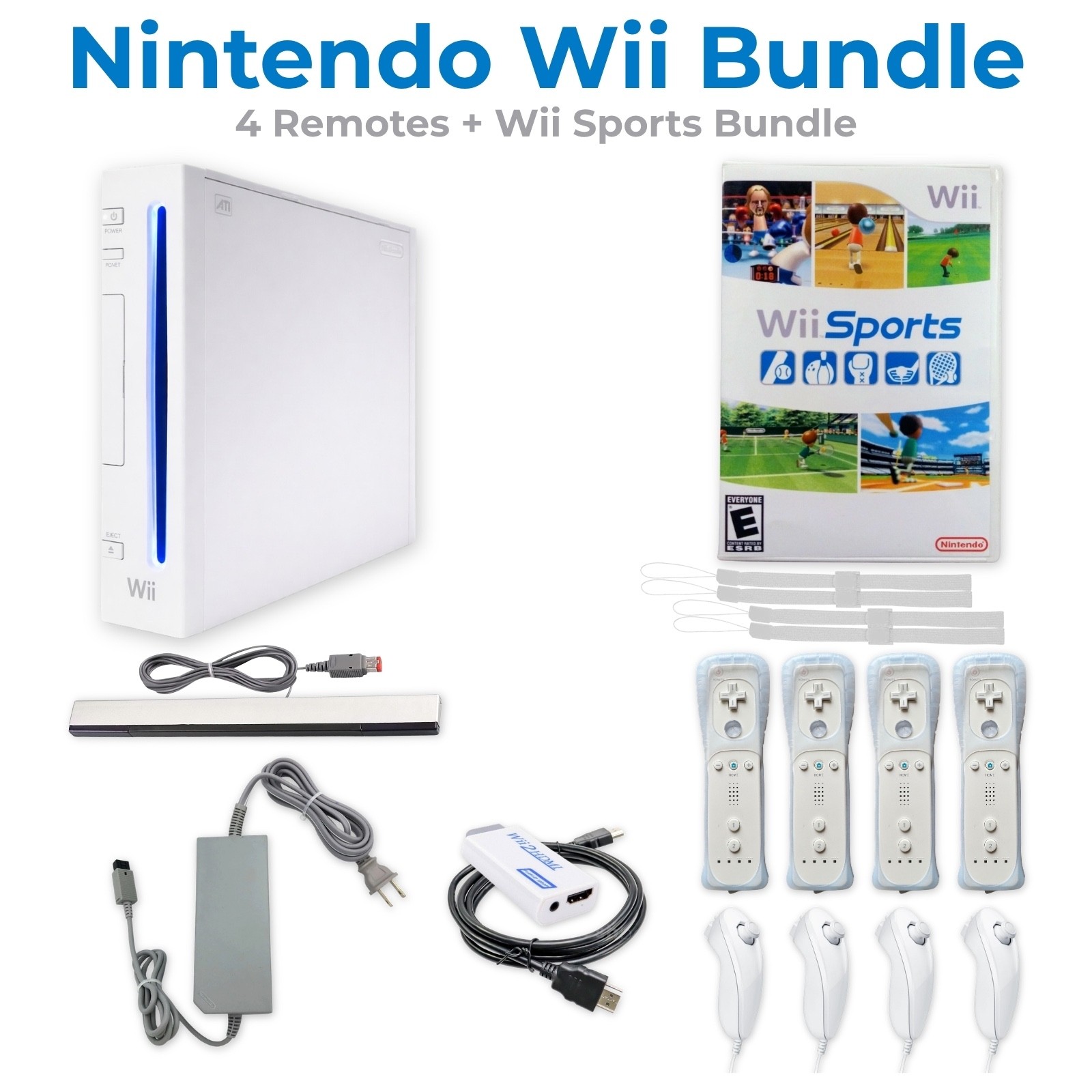 Nintendo Wii Console Family Pack with 4 Controllers | HDMI Ready Bundle