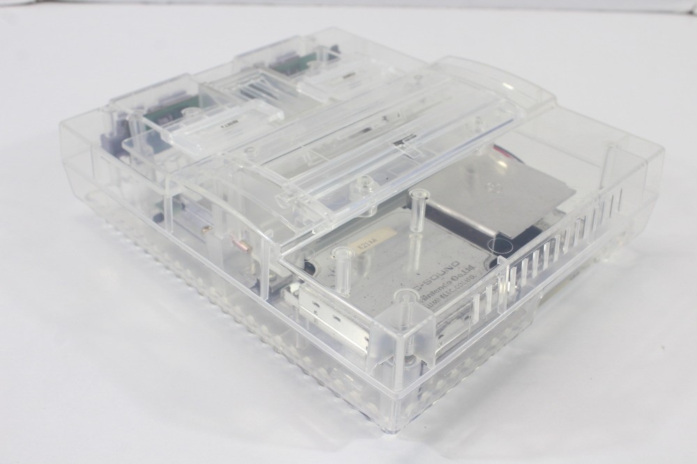 Super Nintendo Transparent Crystal Clear Console SNES SFC Convert AV AC Adapter