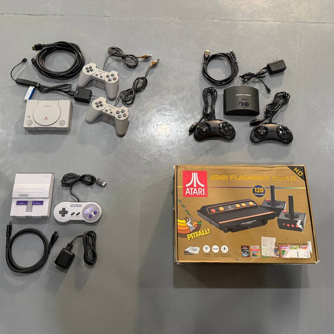 4 USED Consoles Bundle: SNES Classic, PS1 Classic, Legends Flashback & Atari 8