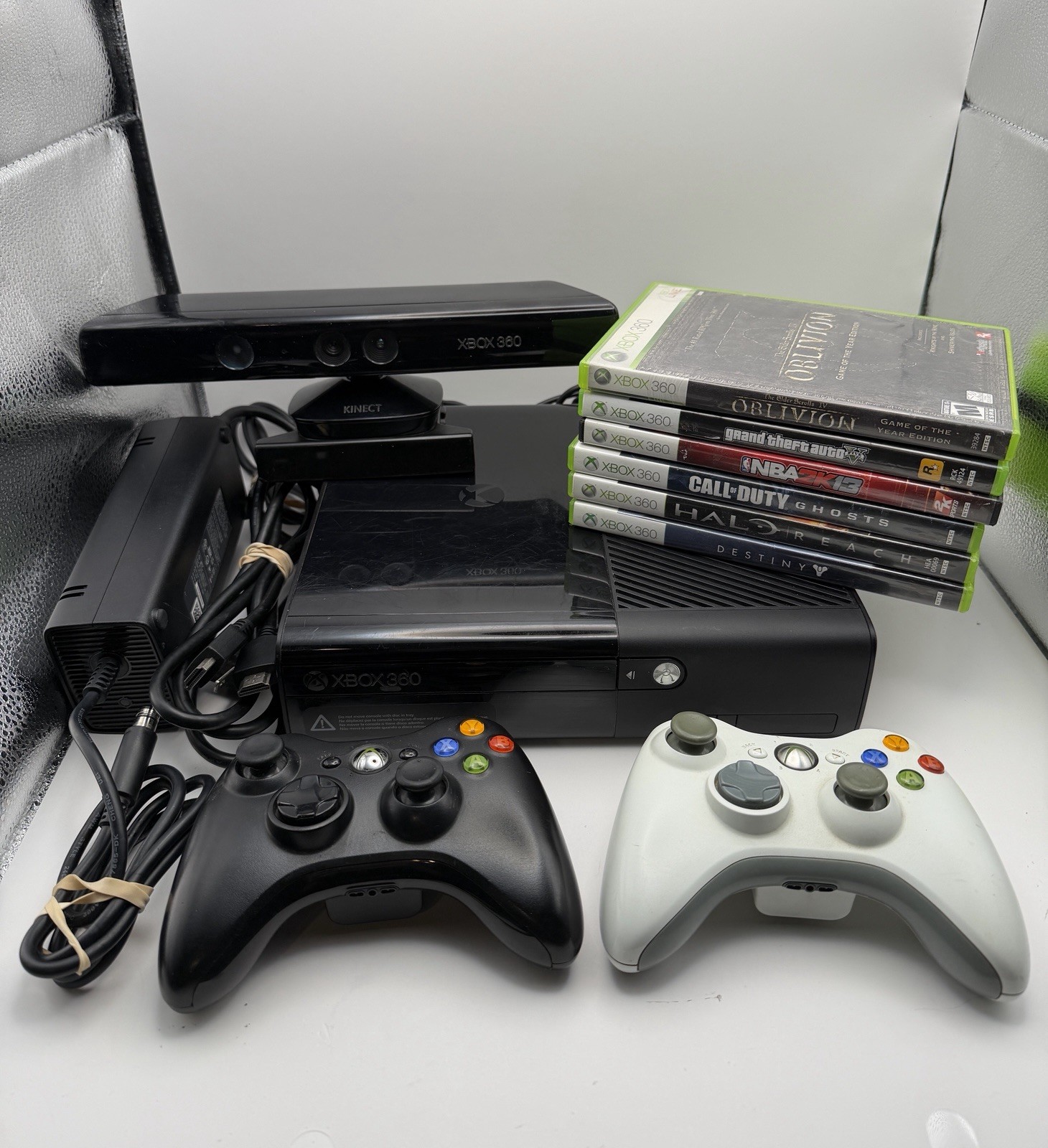 Microsoft Xbox 360 E 4GB Black Console Bundle w/ 2 Controllers, 6 Games Tested!