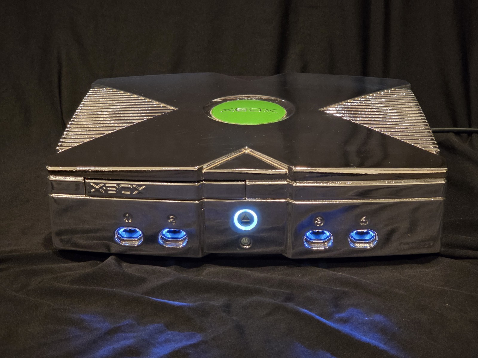 RARE Mirror Chrome Original Xbox Fully Recapped White LEDs Philips DVD Microsoft