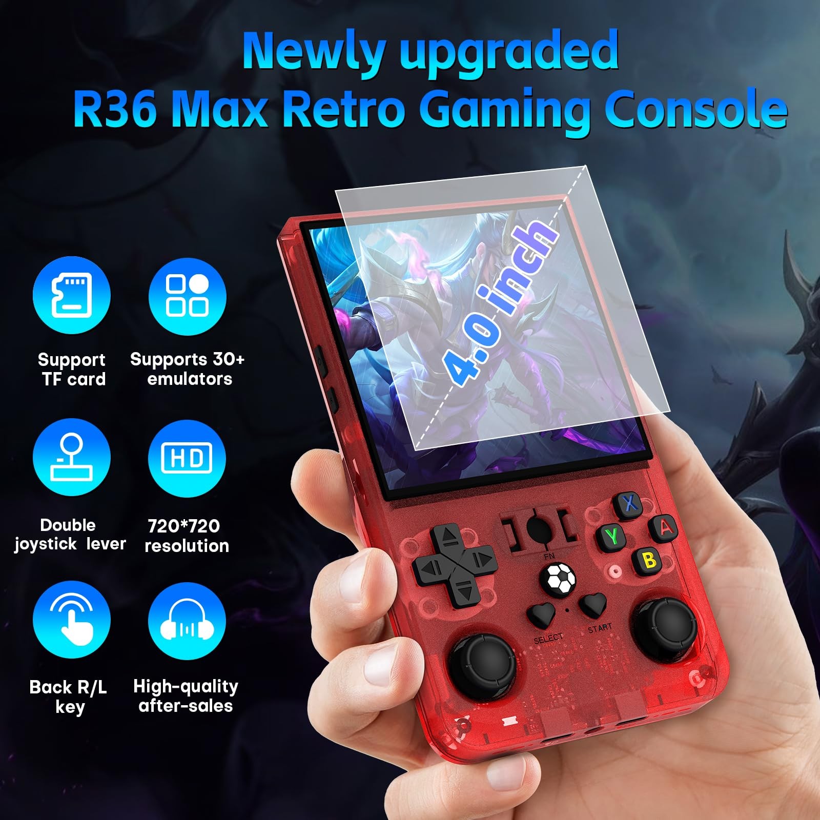 R36MAX Handheld Game Console, Retro Gaming Console with 4000mAh Battery 4.0”I…