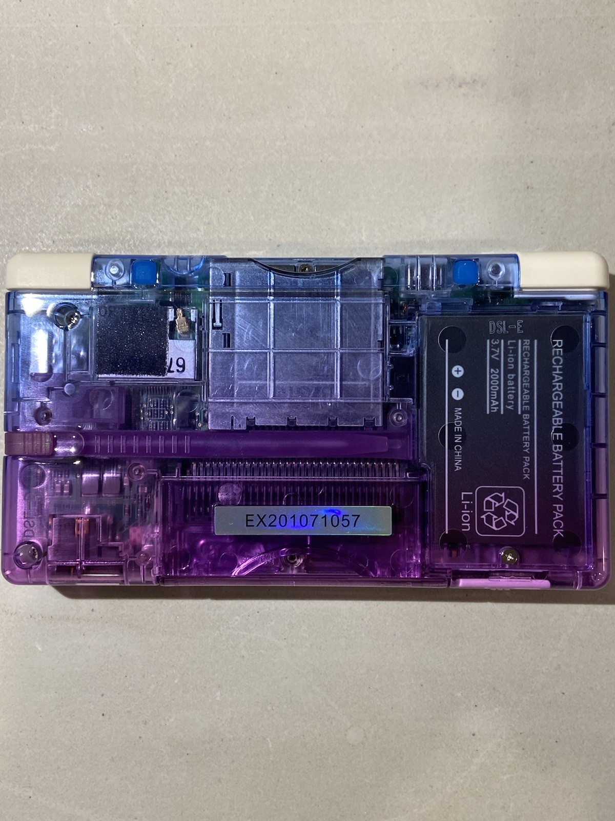 Nintendo DS Lite Transparent USB-C Blue/Purple/White Ultraviolet LED Handheld #9