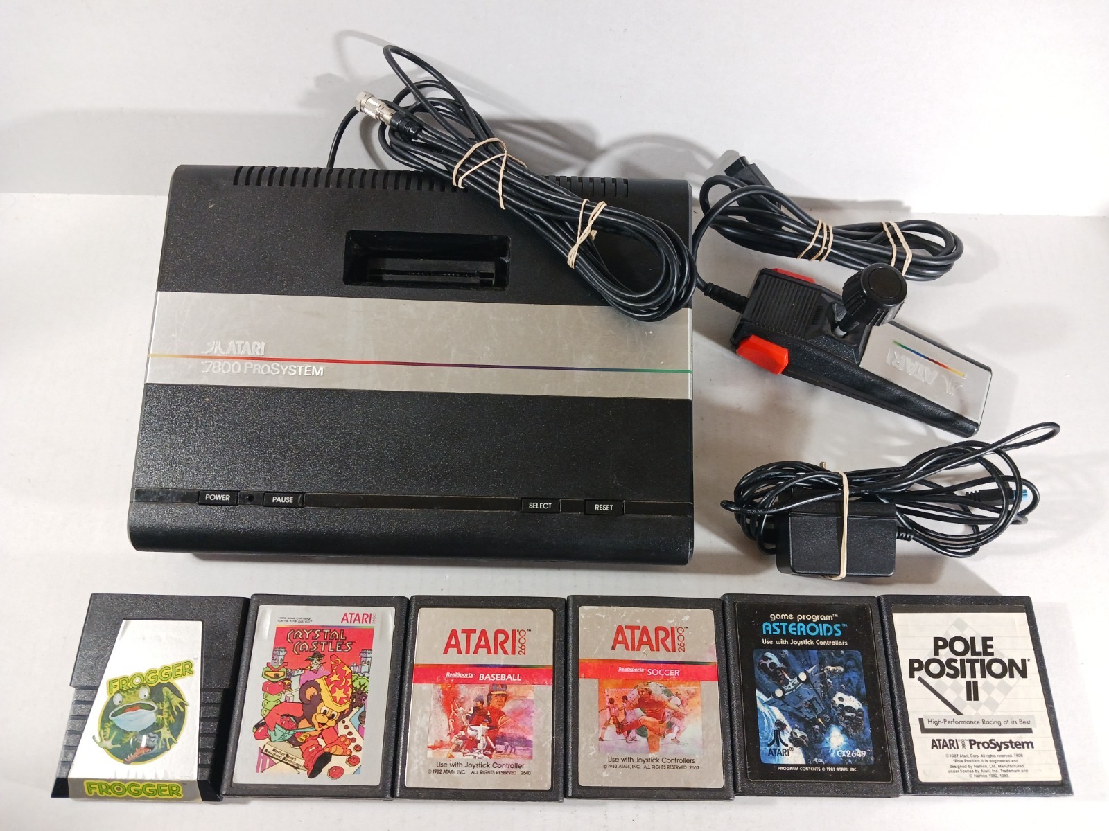Atari 7800 Console Bundle New Power Cord Cable Adapter Tested 6 Games Lot