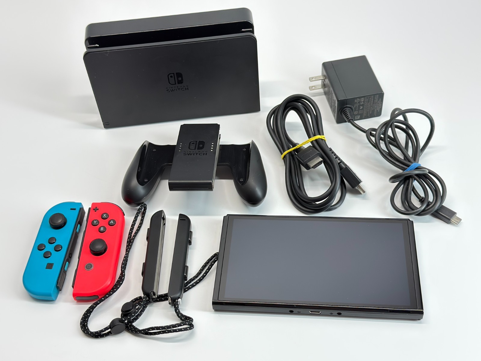 Nintendo Switch OLED System Bundle w/Neon Blue & Red Joy-Cons Tested