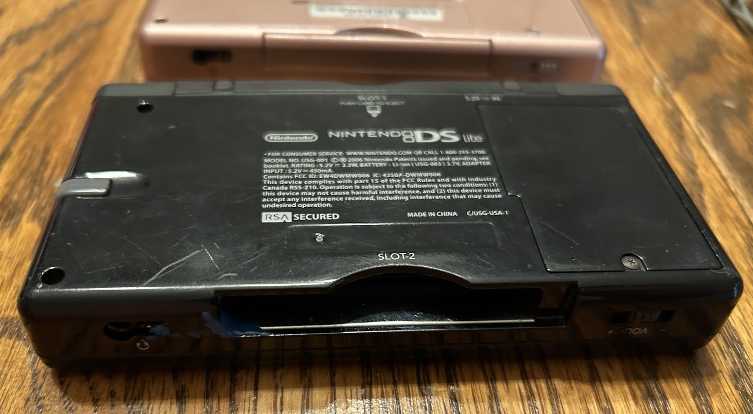 Nintendo DS Lite Metallic Rose Gold Pink Console w/ Charger and Black DS READ