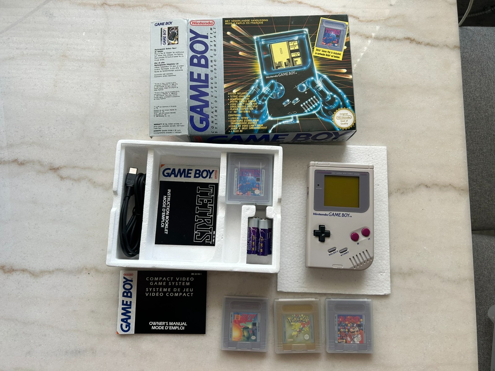 Nintendo Game Boy System DMG-01 Dutch? in BOX with 4 Games Tetris Pokemon Gold