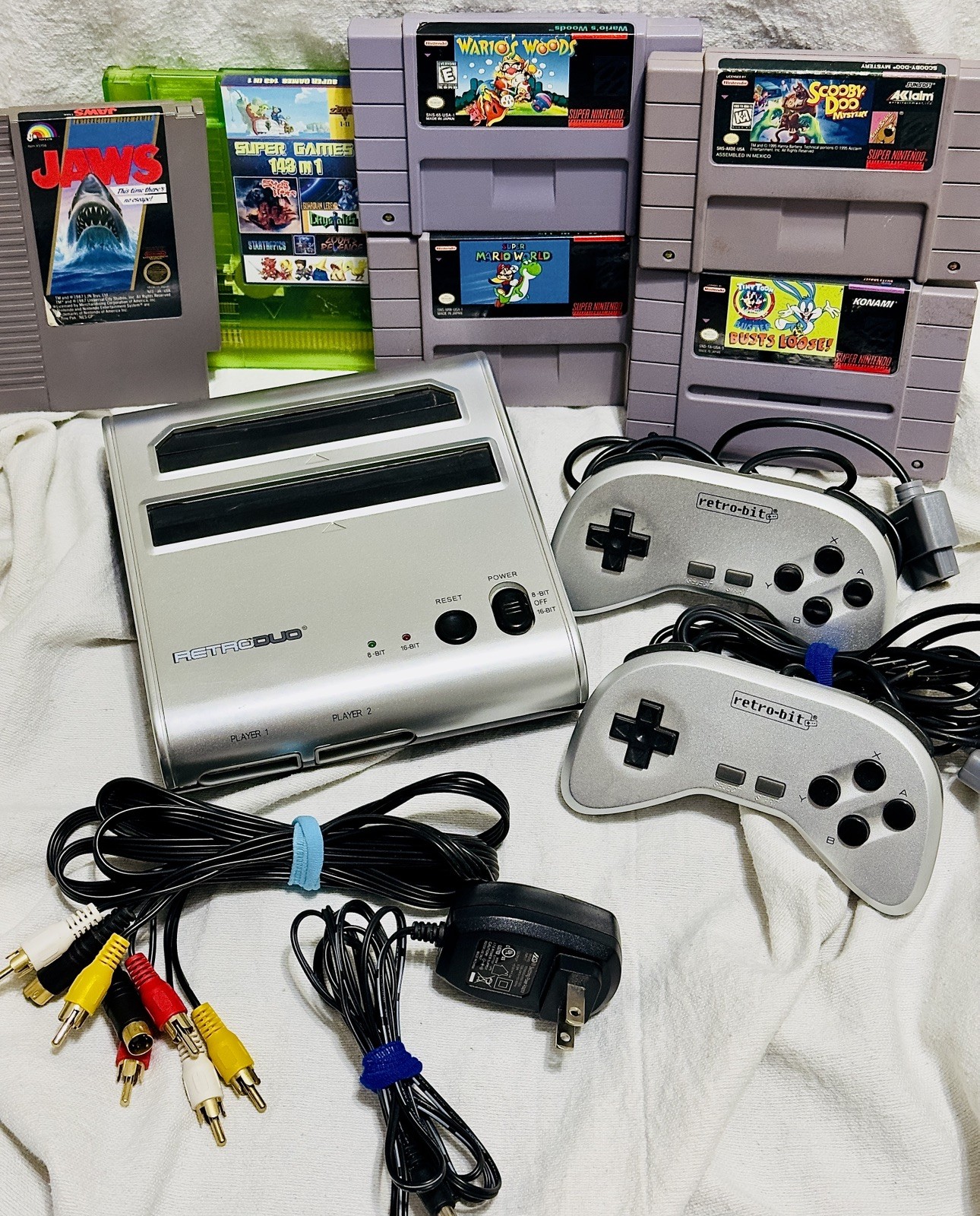 Retro-Bit Retro Duo Console NES SNES Compatible Silver Complete Lot W/6 Games!👾