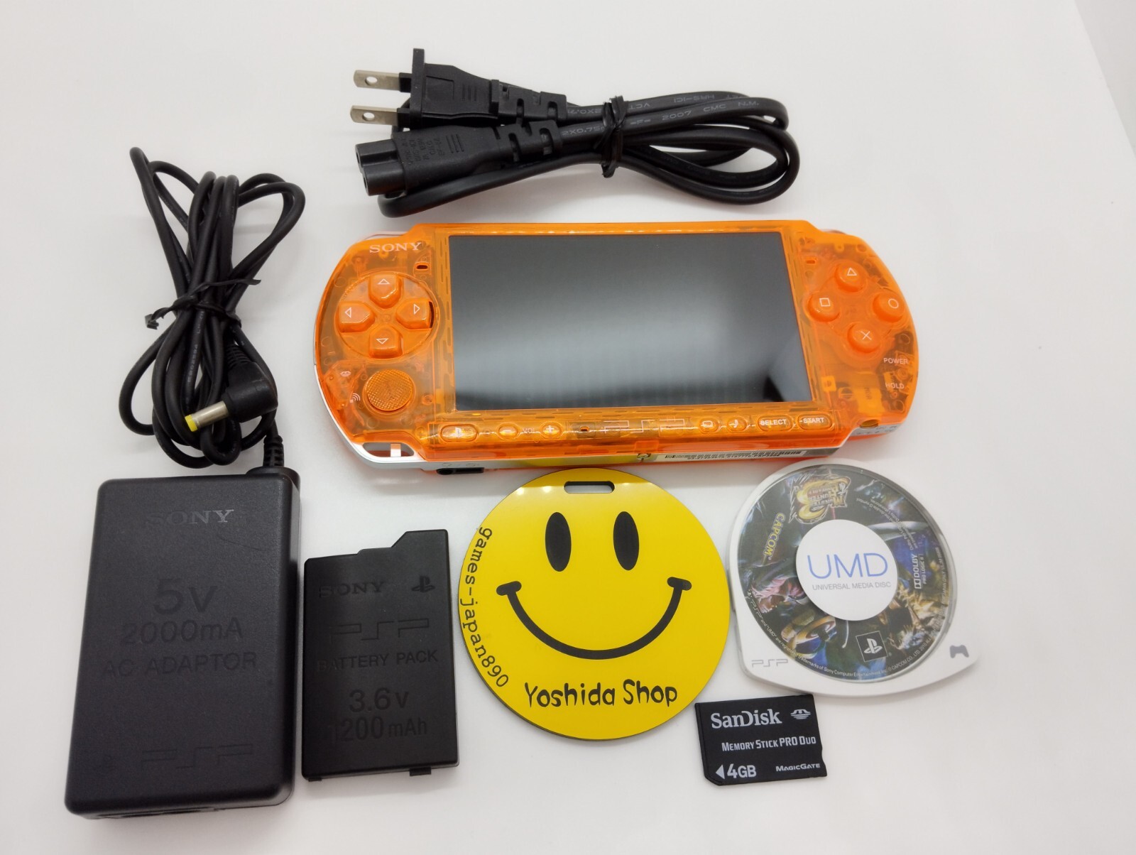 Sony PSP-3000 Playstation Portable Handheld Console Clear Orange Shell Custom
