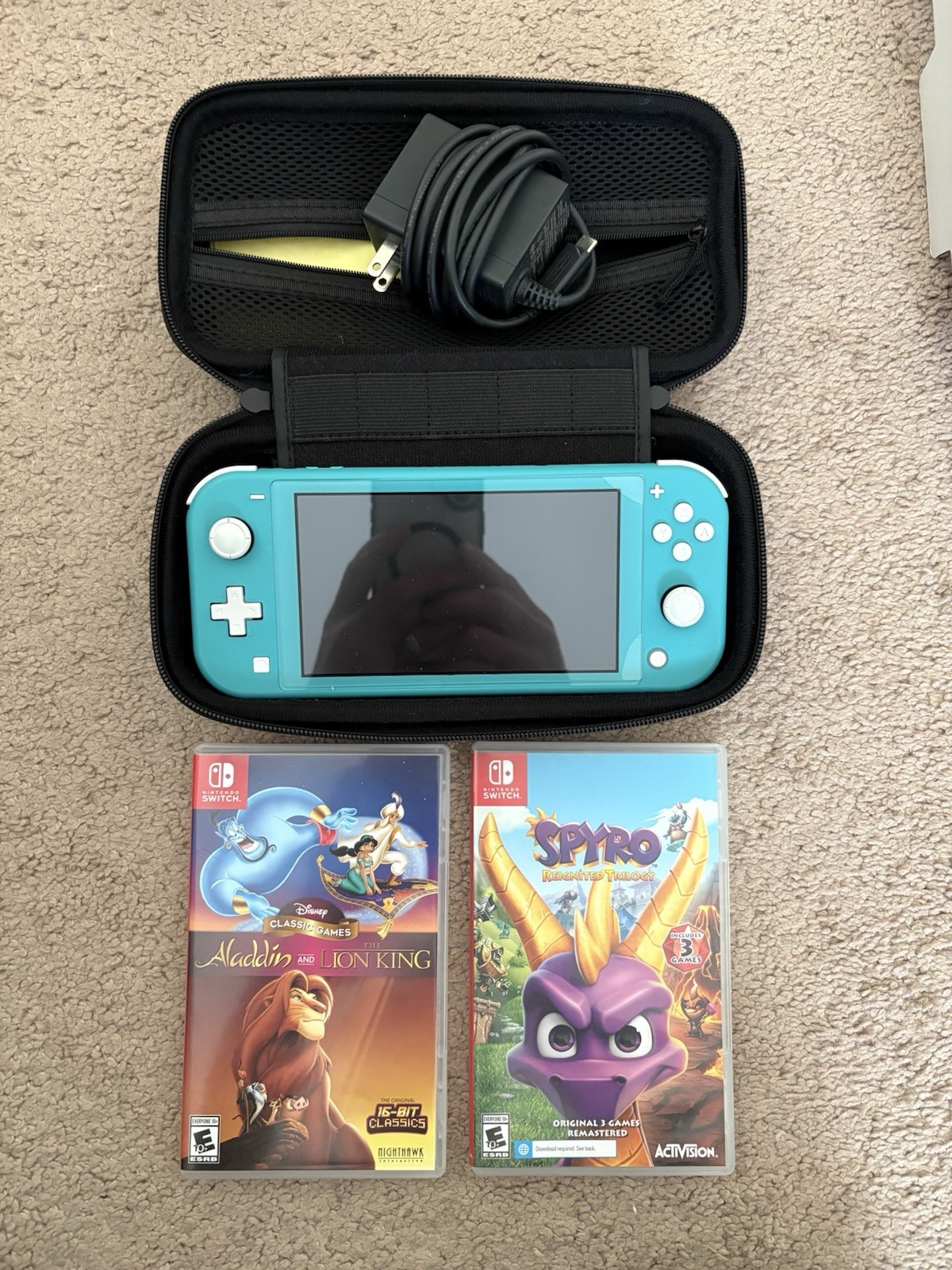 Nintendo Switch Lite Console Gaming System Blue Teal with 2 Games Charger & Case
