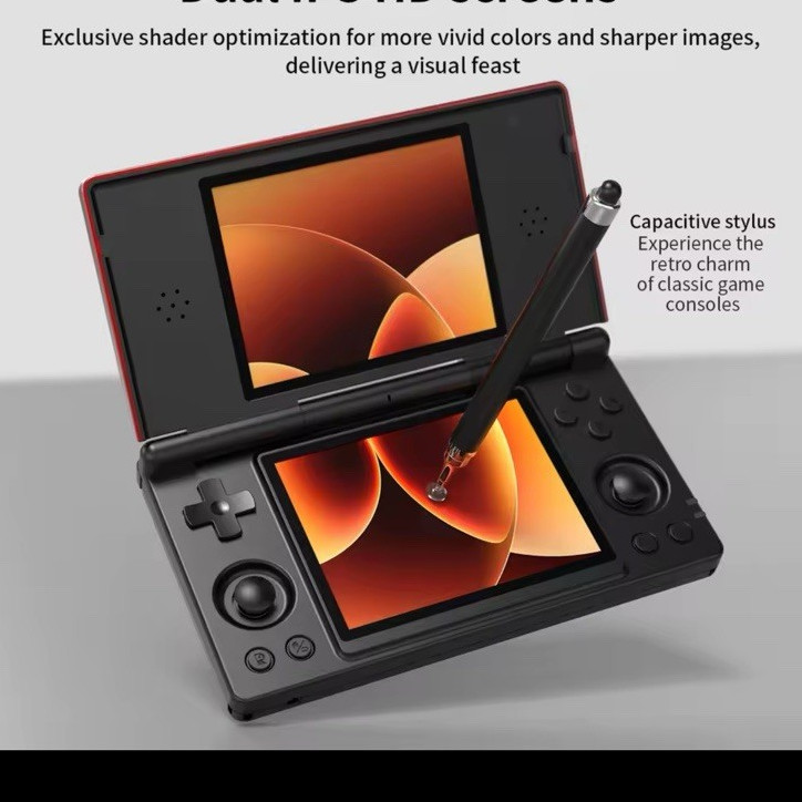 ANBERNIC RG DS Handheld System Dual IPS HD Screens Capacitive Stylus Black Red