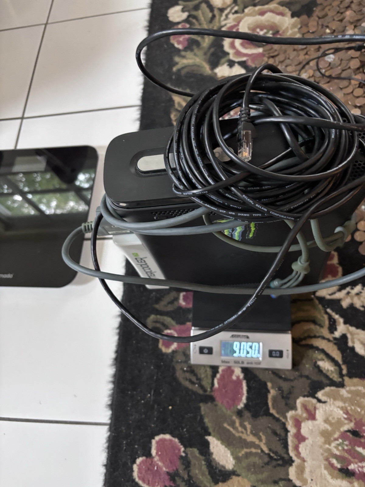 Xbox 360 Console with Belkin R7J604 Ethernet and AV Cables, headset, Intercooler