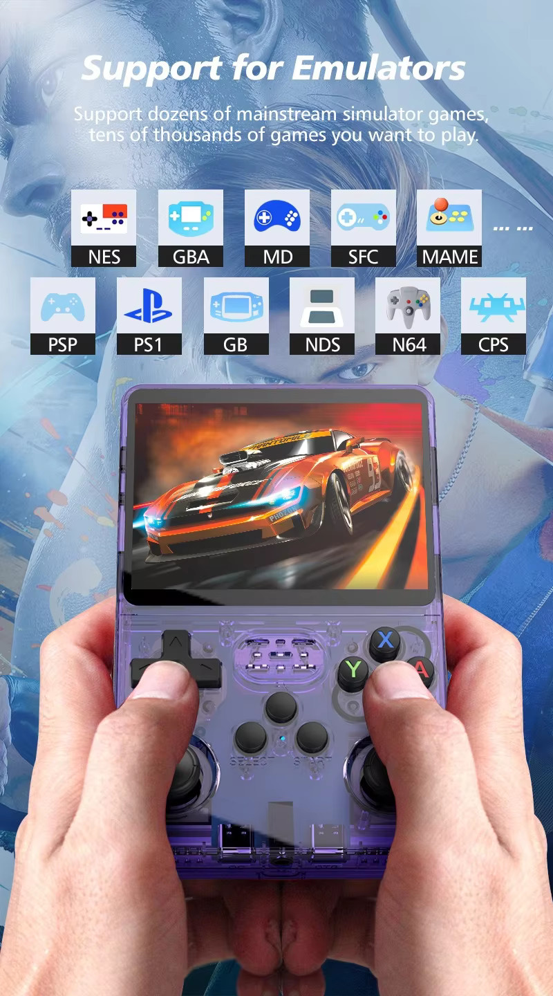 Gray R36S Retro Handheld Video Game Console Linux System 3.5 Inch IPS Screen New